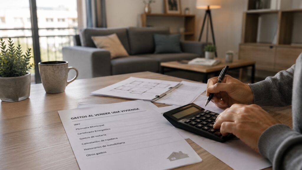 Propietario calculando los gastos al vender una vivienda antes de ponerla en el mercado
